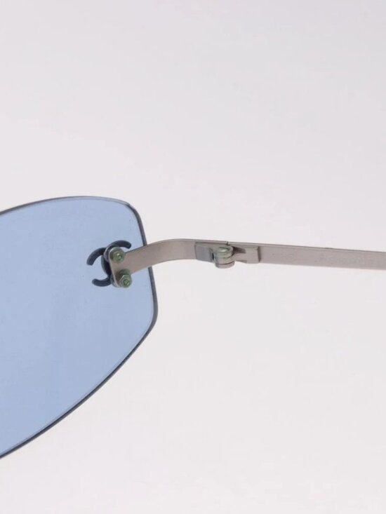 CHANEL Sunglasses metal Blue CC Auth 187883V main image 7